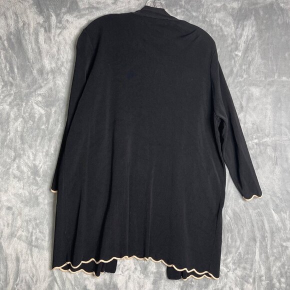 Zara‎ Knit Open Front Cardigan Women's M Black Travel Slinky Scallop Hemline - Picture 2 of 10
